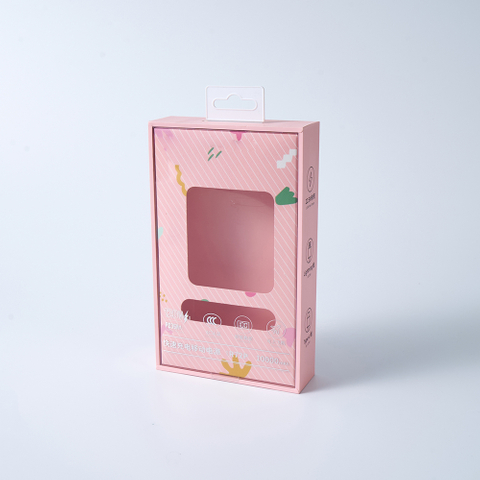 Custom Rigid Hook Boxes with Transparent Window for Power Bank Packaging
