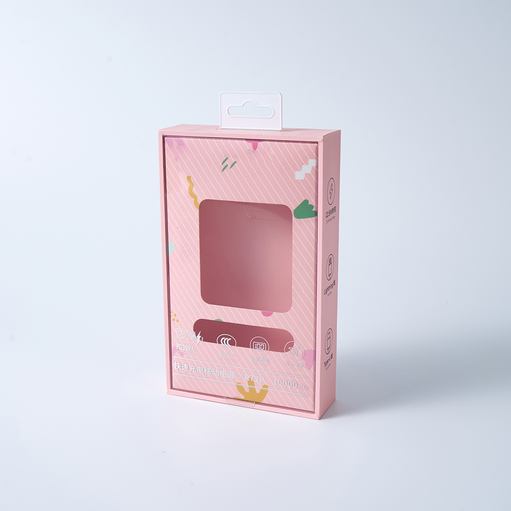 Custom Rigid Hook Boxes with Transparent Window for Power Bank Packaging