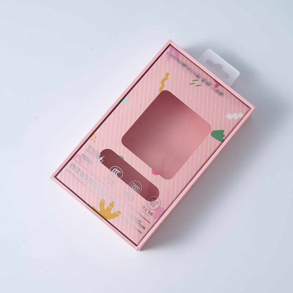Custom Rigid Hook Boxes with Transparent Window for Power Bank Packaging