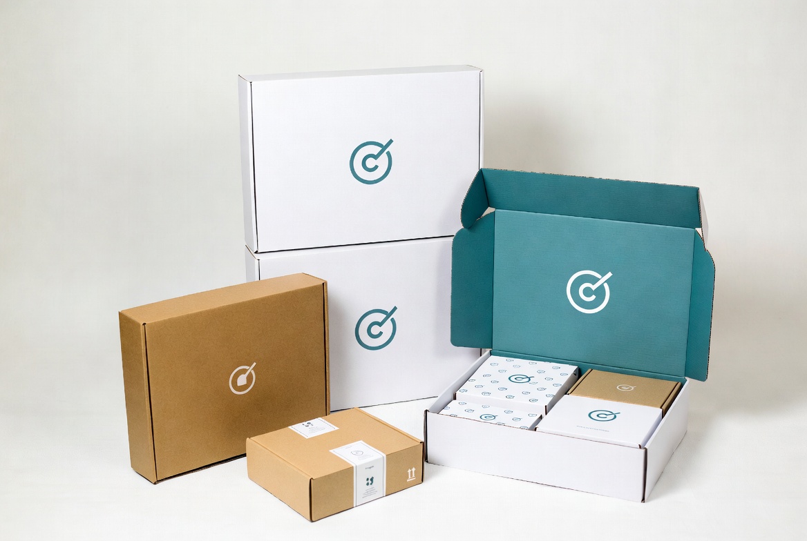 Branded Ecommerce Mailer Boxes On Clean Background
