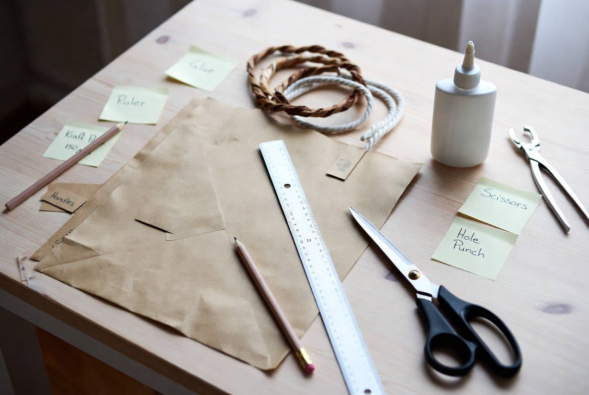 Paper Bag Materials And Tools Flat Lay